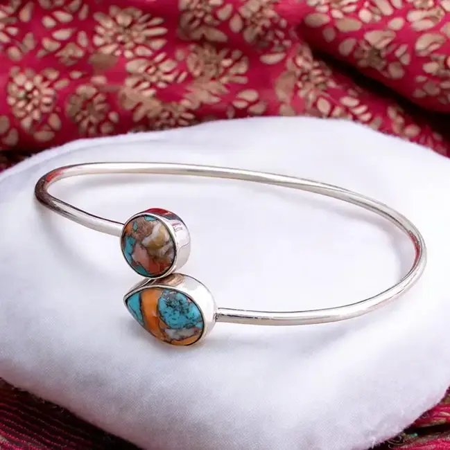 Natural Spiny Oyster Turquoise Cuff Bangle